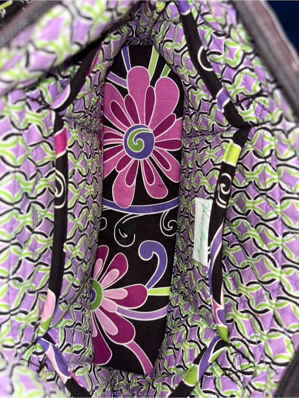 Vera Bradley Brown Quilted Shoulder Bag with Pink Floral Pattern - Picture 5 of 6